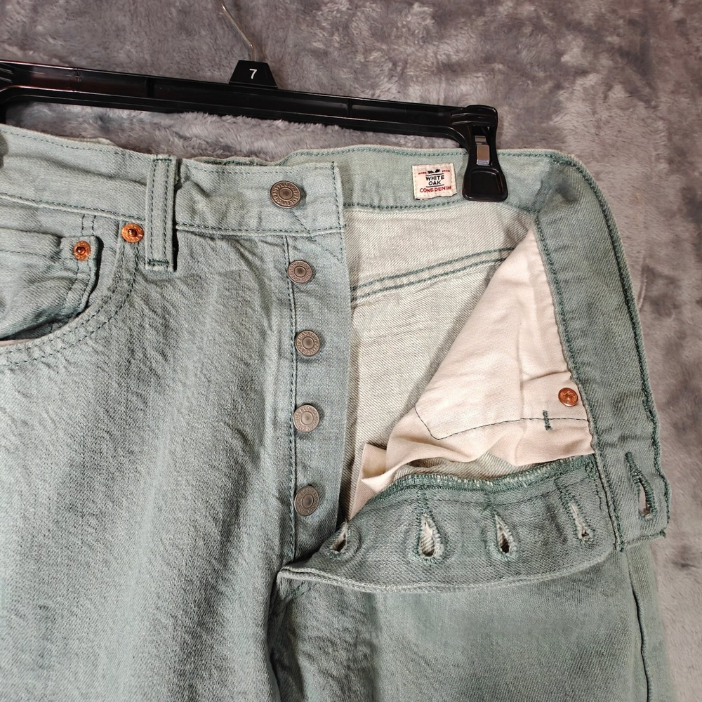 Levi 501 Jeans Mens 32x34 Green White Oak Cone Denim Button Fly Straight Leg
